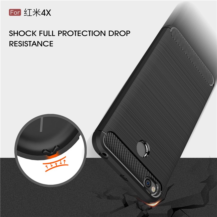 50PCS/Lot Carbon Fibre Brushed TPU Case for Xiaomi Redmi Note 4X - Black-6