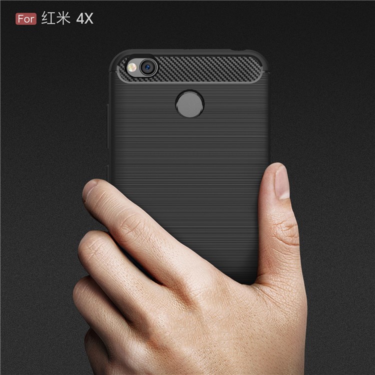 50PCS/Lot Carbon Fibre Brushed TPU Case for Xiaomi Redmi Note 4X - Black-8