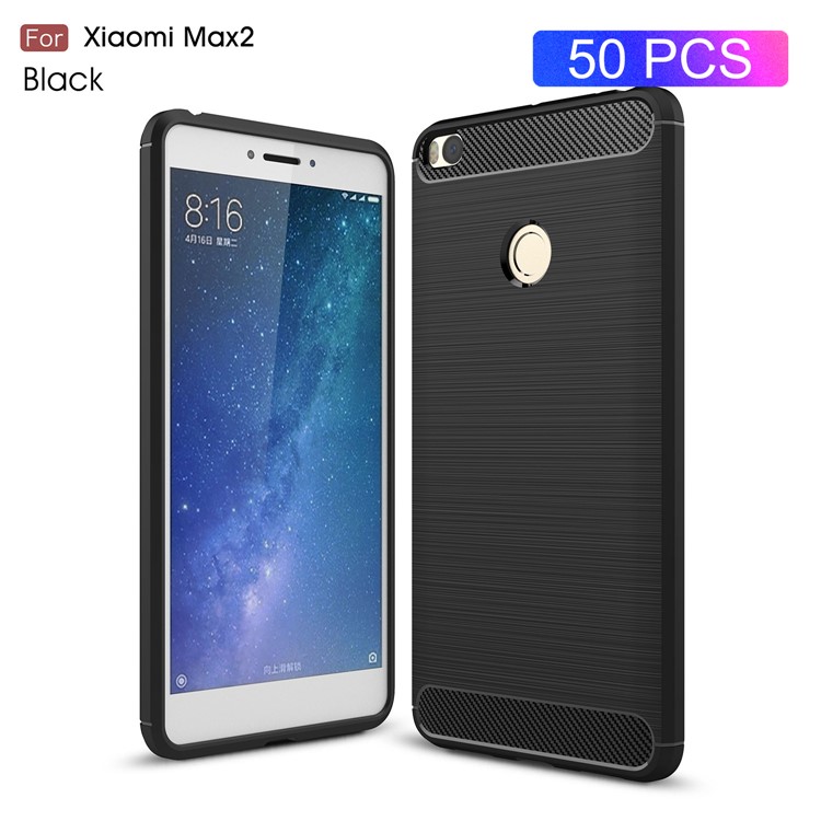 50Pcs/Set Carbon Fiber Texture Brushed TPU Back Case for Xiaomi Mi Max 2 - Black-1