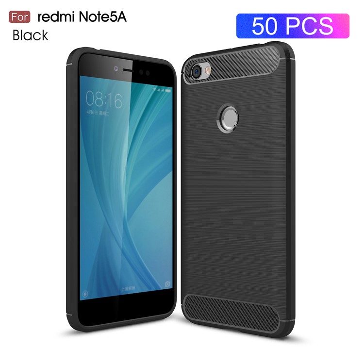 50PCS/Lot Carbon Fibre Brushed TPU Case for Xiaomi Redmi Note 5A Prime / Y1 (India) - Black-1