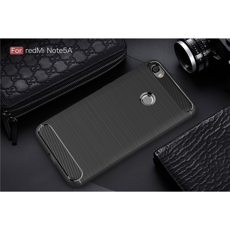 50PCS/Lot Carbon Fibre Brushed TPU Case for Xiaomi Redmi Note 5A Prime / Y1 (India) - Black-10