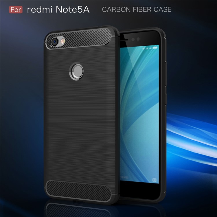 50PCS/Lot Carbon Fibre Brushed TPU Case for Xiaomi Redmi Note 5A Prime / Y1 (India) - Black-2