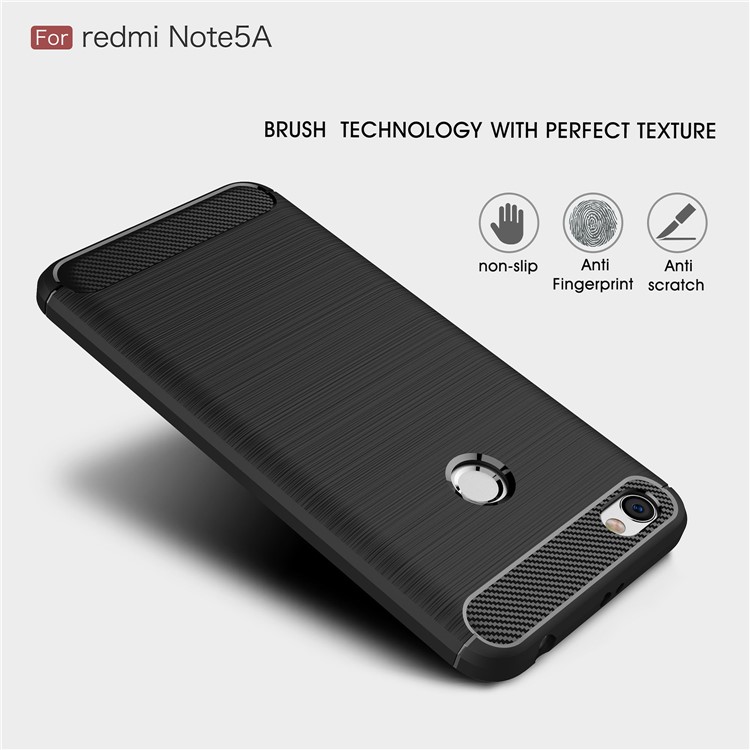 50PCS/Lot Carbon Fibre Brushed TPU Case for Xiaomi Redmi Note 5A Prime / Y1 (India) - Black-3