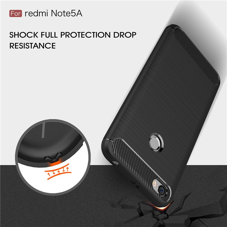 50PCS/Lot Carbon Fibre Brushed TPU Case for Xiaomi Redmi Note 5A Prime / Y1 (India) - Black-6
