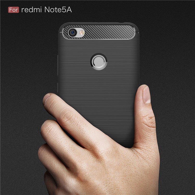 50PCS/Lot Carbon Fibre Brushed TPU Case for Xiaomi Redmi Note 5A Prime / Y1 (India) - Black-8