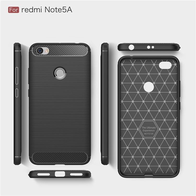 50PCS/Lot Carbon Fibre Brushed TPU Case for Xiaomi Redmi Note 5A Prime / Y1 (India) - Black-9