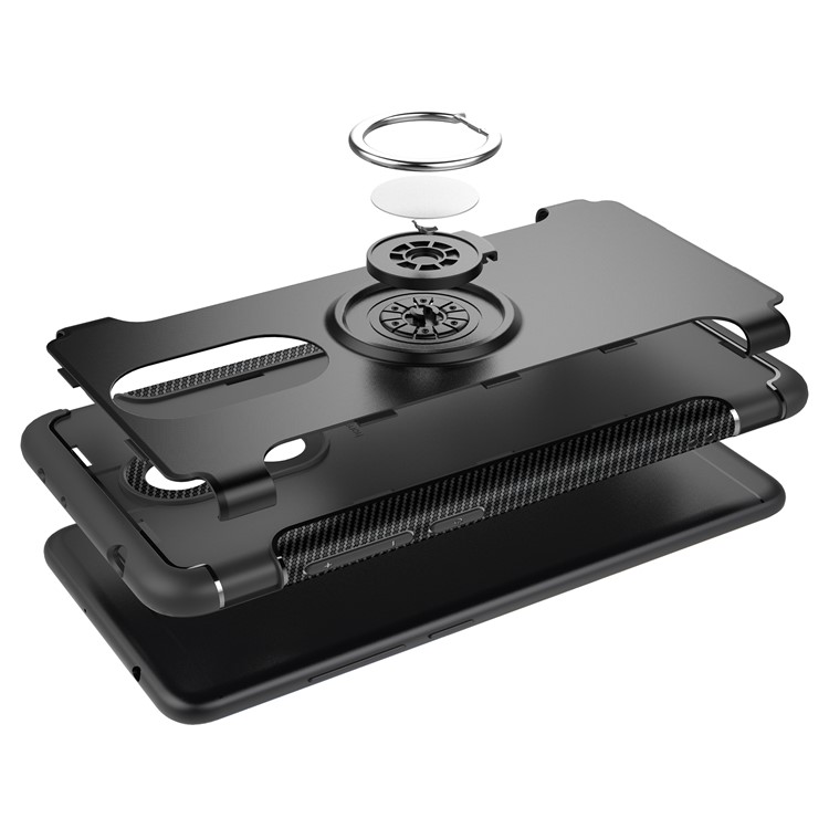 Carbon Fiber Texture TPU + PC Hybrid Case with Magnetic Ring Holder for Xiaomi Redmi 5 - Black-7