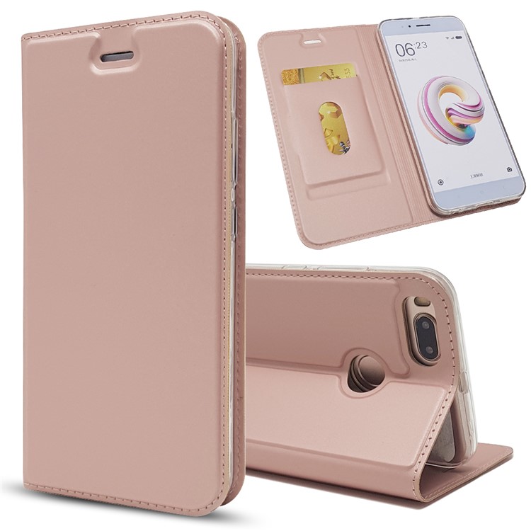 Auto-absorbed Magnetic Leather Card Holder Phone Case for Xiaomi Mi A1 / 5X - Rose Gold-1