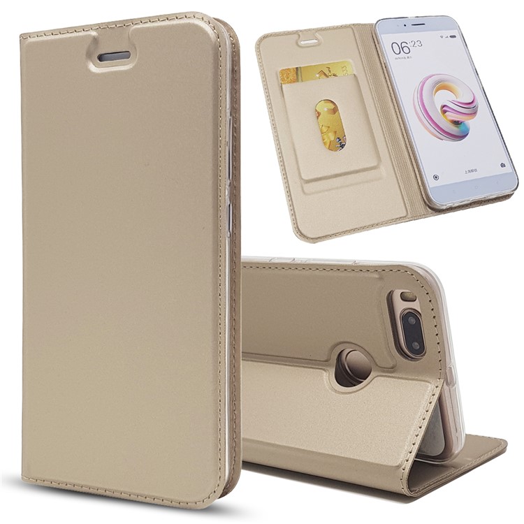 Auto-absorbed Magnetic Leather Card Slot Mobile Folio Cover for Xiaomi Mi A1 / 5X - Gold-1