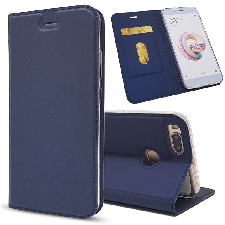 Auto-absorbed Magnetic Leather Protective Cover with Card Holder for Xiaomi Mi A1 / 5X - Dark Blue-1