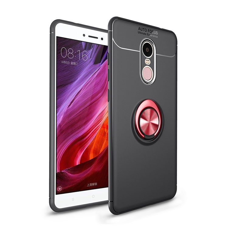 Finger Ring Kickstand TPU Mobile Cover for Xiaomi Redmi Note 4X (Built-in Magnetic Metal Sheet) - Black / Red
