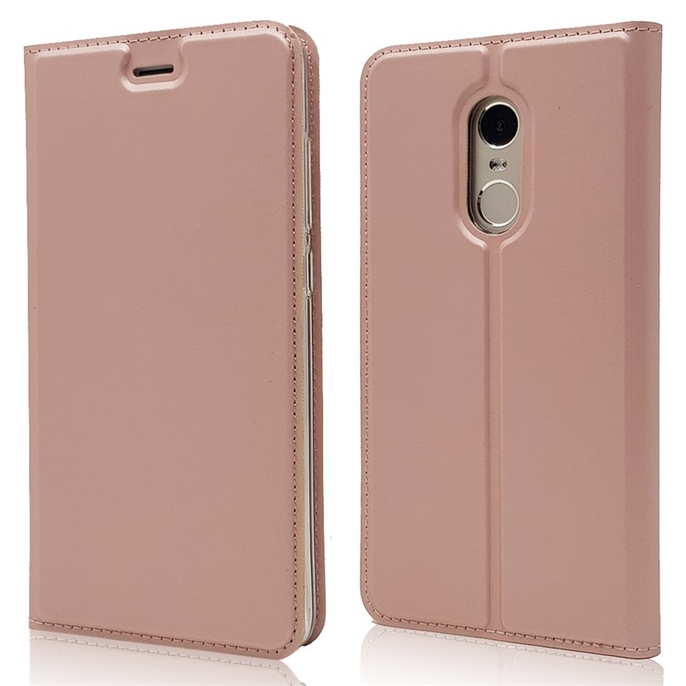 Magnetic Adsorption Card Holder PU Leather Stand Cover for Xiaomi Redmi Note 4X - Rose Gold-1
