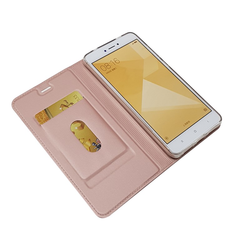 Magnetic Adsorption Card Holder PU Leather Stand Cover for Xiaomi Redmi Note 4X - Rose Gold-5