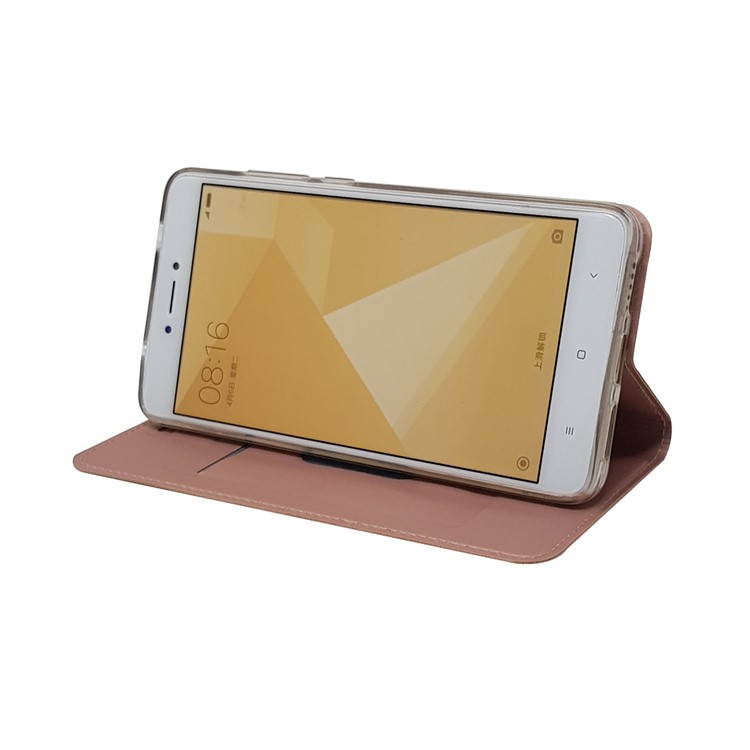 Magnetic Adsorption Card Holder PU Leather Stand Cover for Xiaomi Redmi Note 4X - Rose Gold-7