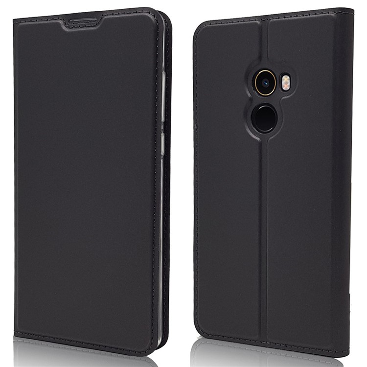 Magnetic Adsorption Leather Card Holder Case for Xiaomi Mi Mix 2 - Black-1