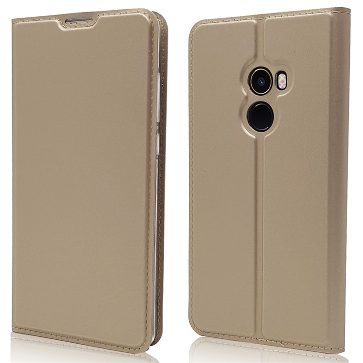 Magnetic Adsorption Leather Card Holder Shell Case for Xiaomi Mi Mix 2 - Gold-1