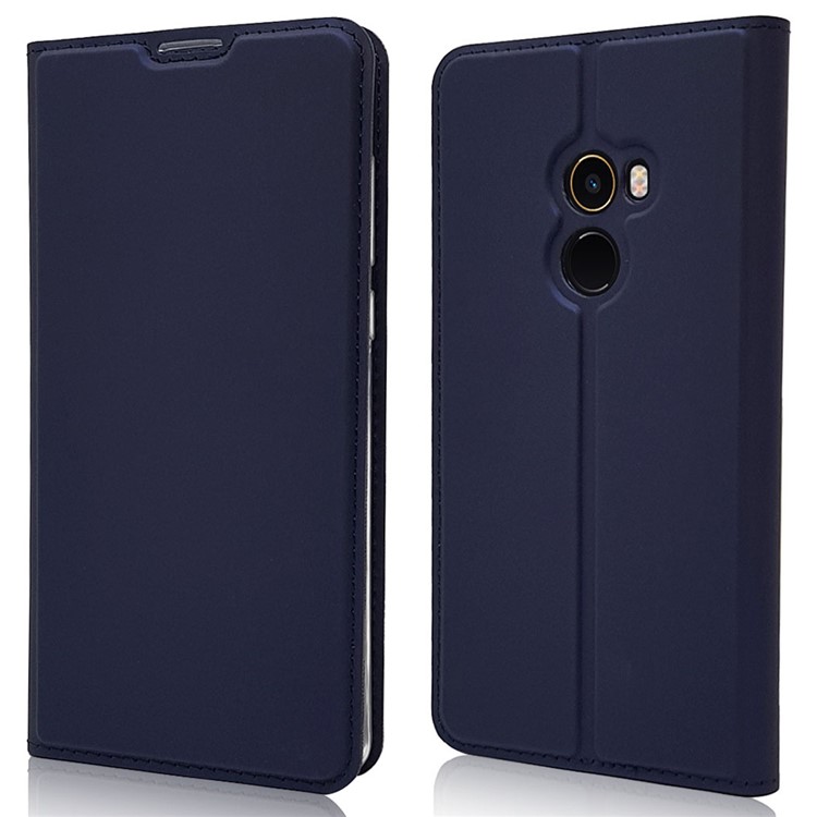 Magnetic Adsorption Leather Stand Case with Card Slot for Xiaomi Mi Mix 2 - Dark Blue-1