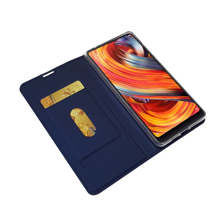 Magnetic Adsorption Leather Stand Case with Card Slot for Xiaomi Mi Mix 2 - Dark Blue-5