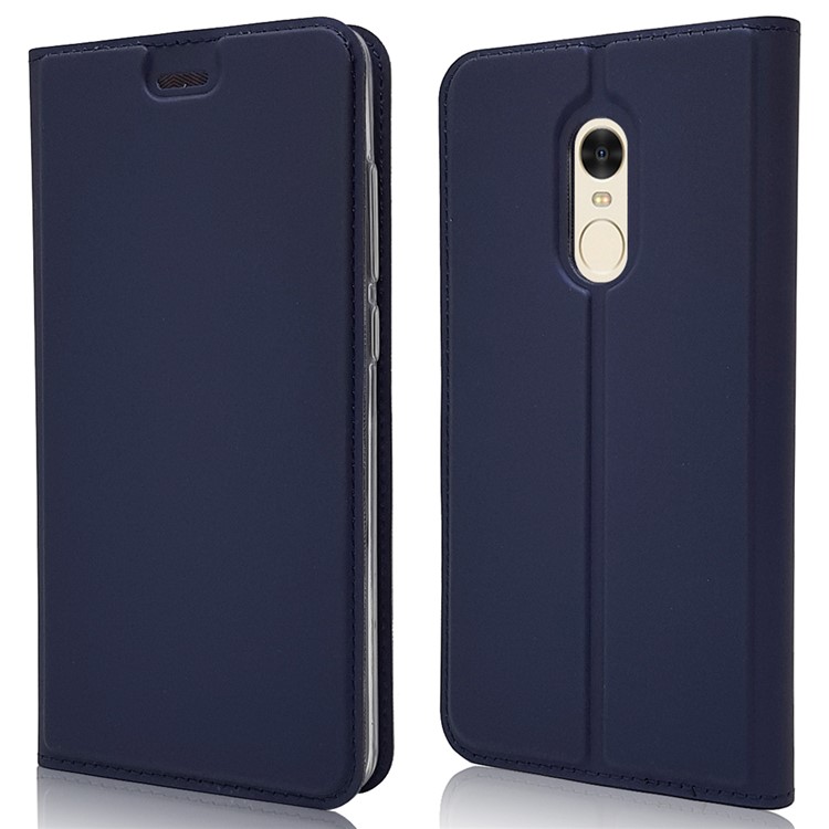 Magnetic Adsorption Leather Stand Case with Card Slot for Xiaomi Redmi Note 4 - Dark Blue-2
