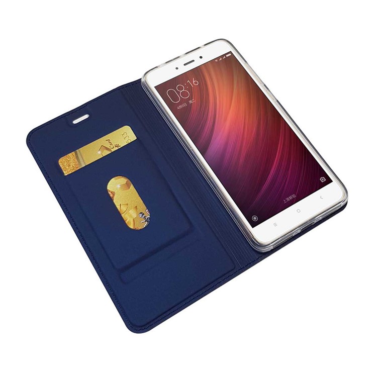 Magnetic Adsorption Leather Stand Case with Card Slot for Xiaomi Redmi Note 4 - Dark Blue-5