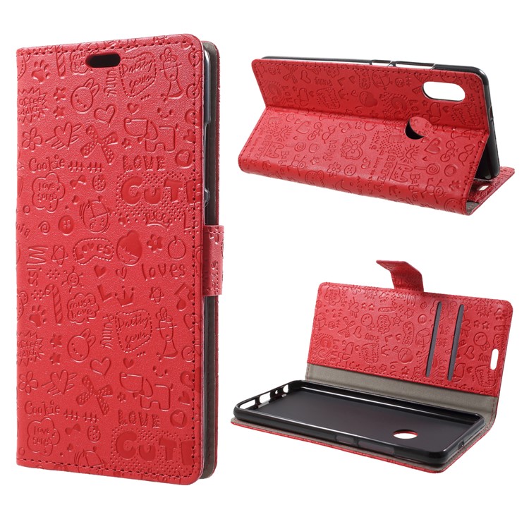 Cartoon Graffiti PU Leather Wallet Stand Case for Xiaomi Redmi Note 5 Pro (Dual Camera) / Redmi Note 5 (China) / Mi 6x - Red-1