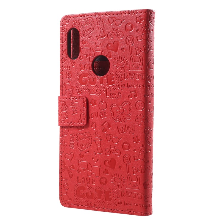 Cartoon Graffiti PU Leather Wallet Stand Case for Xiaomi Redmi Note 5 Pro (Dual Camera) / Redmi Note 5 (China) / Mi 6x - Red-2