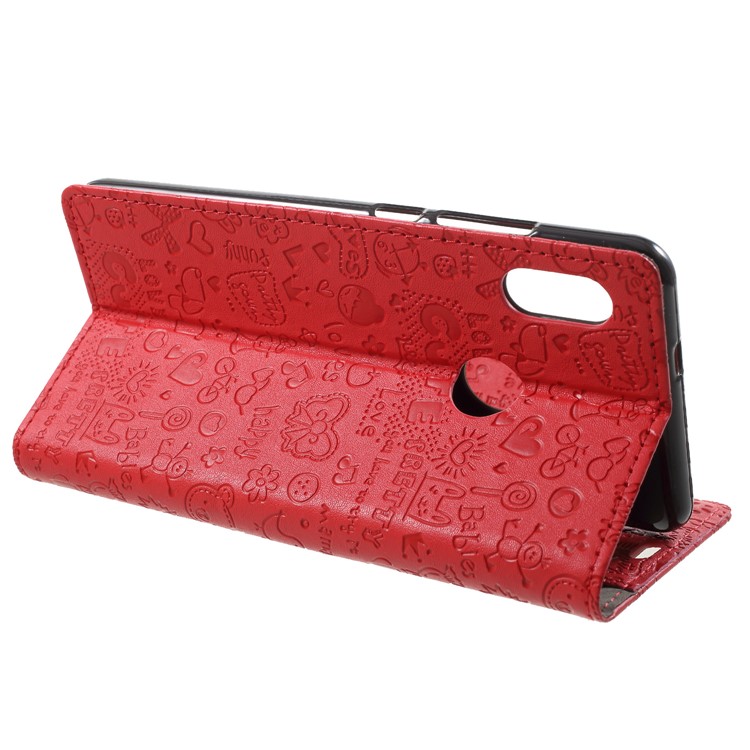 Cartoon Graffiti PU Leather Wallet Stand Case for Xiaomi Redmi Note 5 Pro (Dual Camera) / Redmi Note 5 (China) / Mi 6x - Red-4