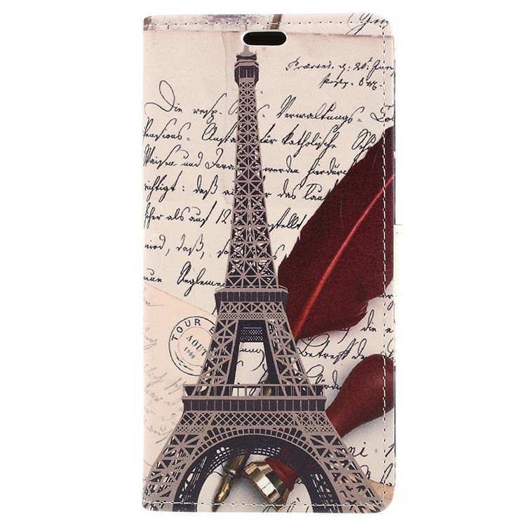 Patterned Leather Wallet Casing Cover for Xiaomi Redmi Note 5 Pro (Dual Camera) / Redmi Note 5 (China) - Eiffel Tower and Quill-1