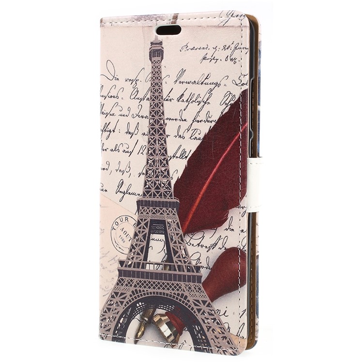 Patterned Leather Wallet Casing Cover for Xiaomi Redmi Note 5 Pro (Dual Camera) / Redmi Note 5 (China) - Eiffel Tower and Quill-2