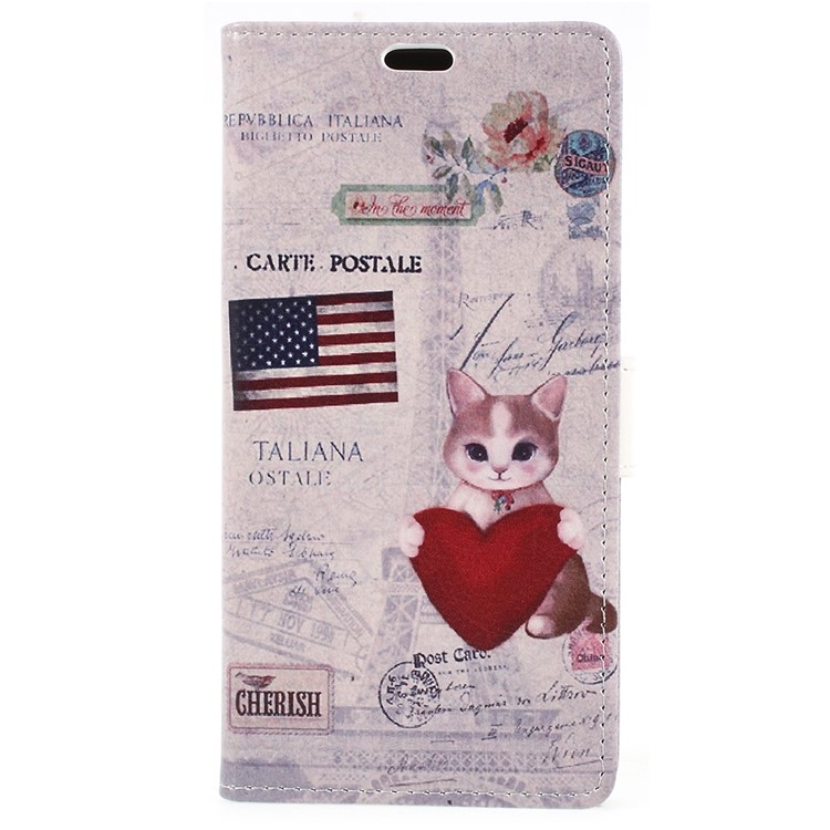 Patterned Magnetic Leather Wallet Flip Shell for Xiaomi Redmi Note 5 Pro (Dual Camera) / Redmi Note 5 (China) - Cat Holding Heart-1