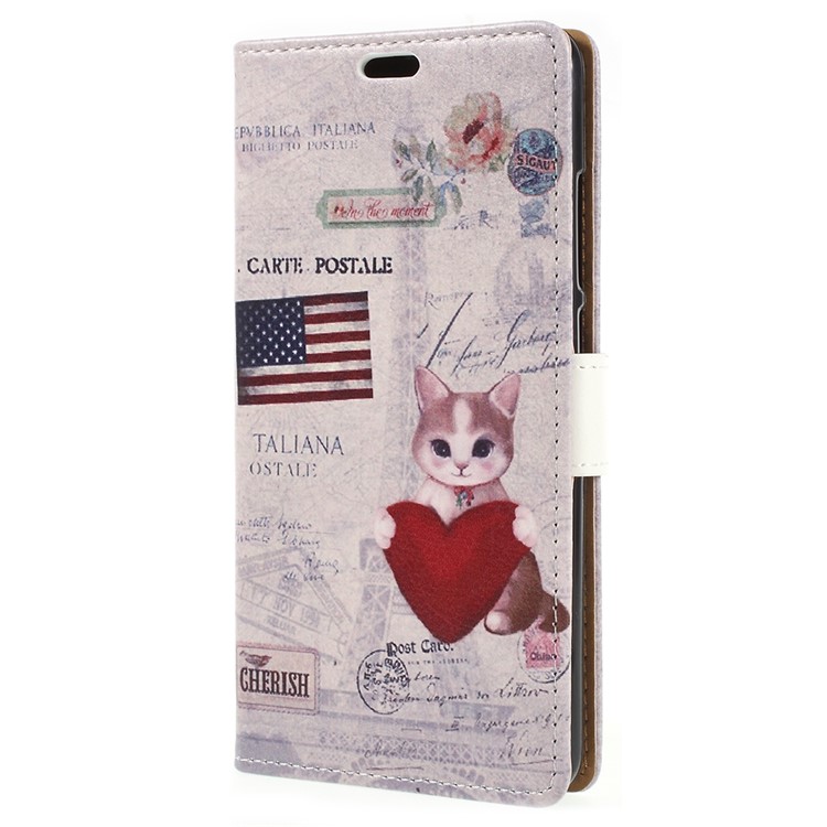 Patterned Magnetic Leather Wallet Flip Shell for Xiaomi Redmi Note 5 Pro (Dual Camera) / Redmi Note 5 (China) - Cat Holding Heart-2