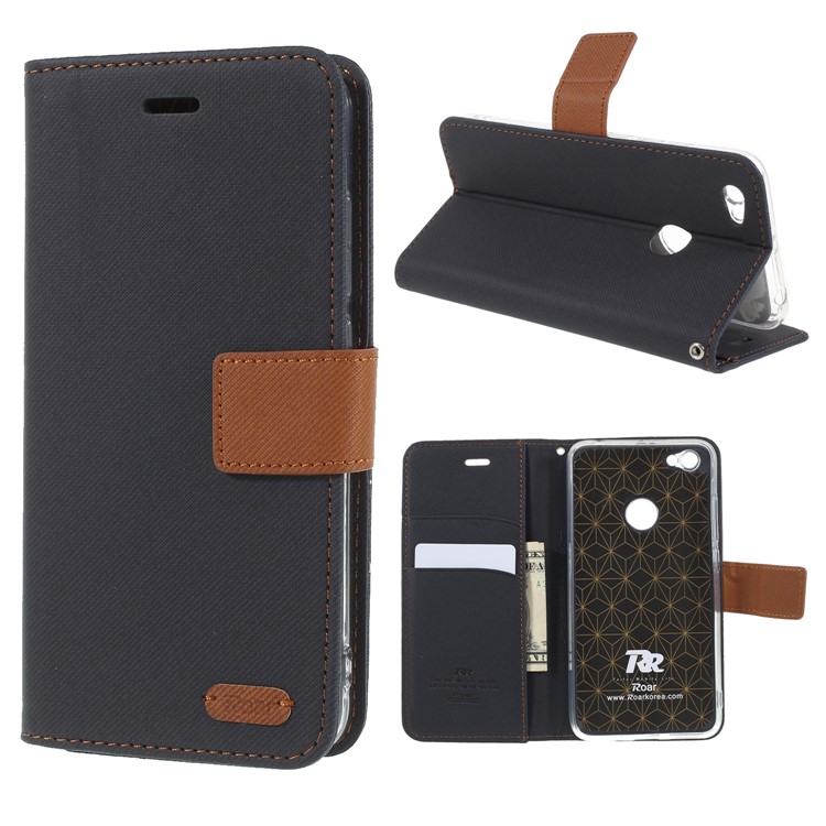 ROAR KOREA Twill Leather Wallet Case for Xiaomi Redmi Note 5A Prime / Redmi Y1 (India) - Black-1