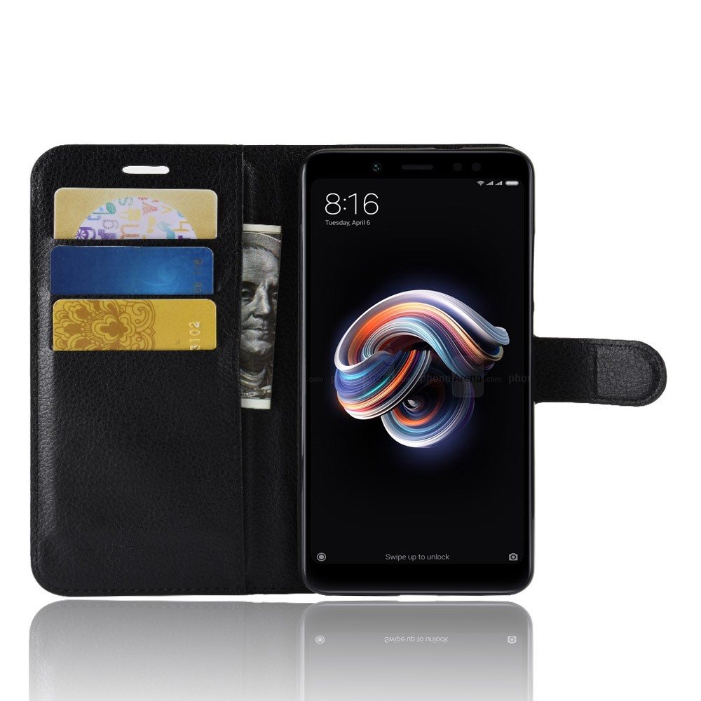 Litchi Skin Leather Wallet Case for Xiaomi Redmi Note 5 Pro (Dual Camera) / Redmi Note 5 (China) - Black-4