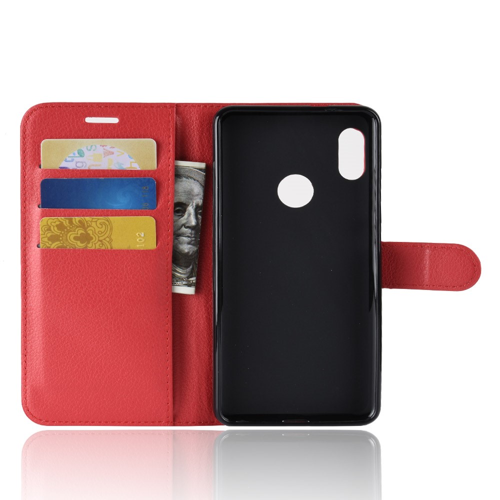 Litchi Skin Leather Wallet Shell Case for Xiaomi Redmi Note 5 Pro (Dual Camera) / Redmi Note 5 (China) - Red-3