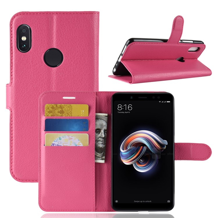 Purchased Litchi Skin Leather Wallet Case Cover For Xiaomi Redmi Note 5 Pro Dual China Rose