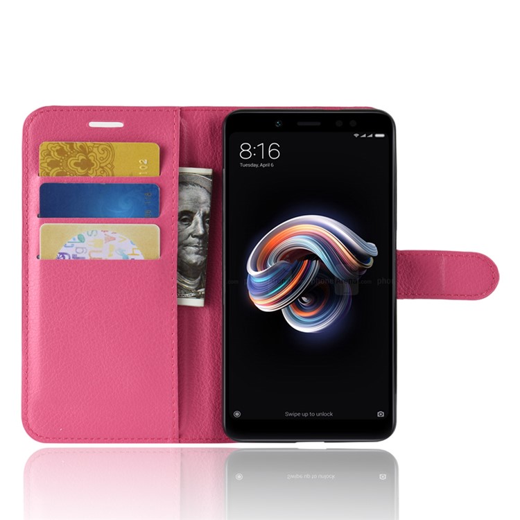 Litchi Skin Leather Wallet Case Cover for Xiaomi Redmi Note 5 Pro (Dual Camera) / Redmi Note 5 (China) - Rose-4