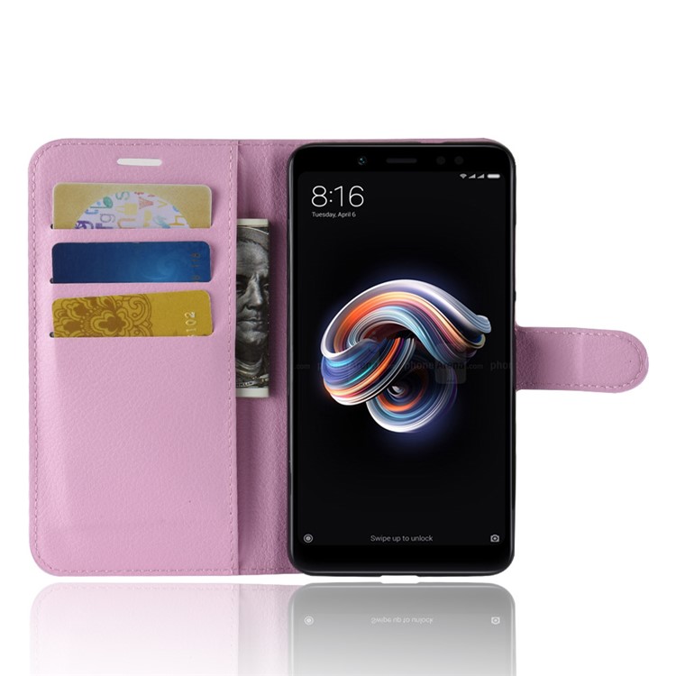 Litchi Skin Cell Celather Cartet Case Para Xiaomi Redmi Note 5 Pro (câmera Dupla) / Redmi Nota 5 (China) - Rosa-4