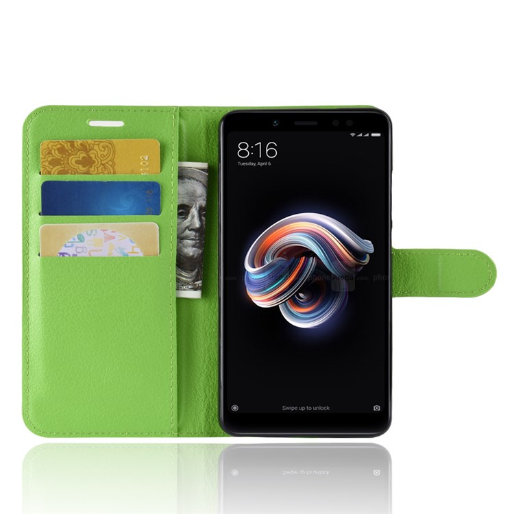 Litchi Skin Cell Téléphone Portefeuille en Cuir Pour Xiaomi Redmi Note 5 Pro (double Caméra) / Redmi Note 5 (chine) - Vert-4