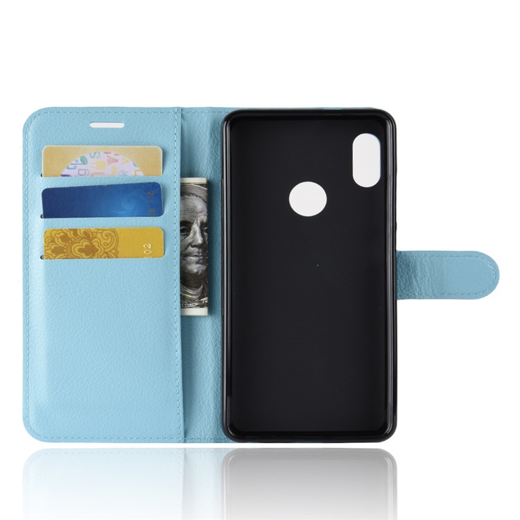 Litchi Skin Cell Phone Leather Wallet Case for Xiaomi Redmi Note 5 Pro (Dual Camera) / Redmi Note 5 (China) - Baby Blue-3