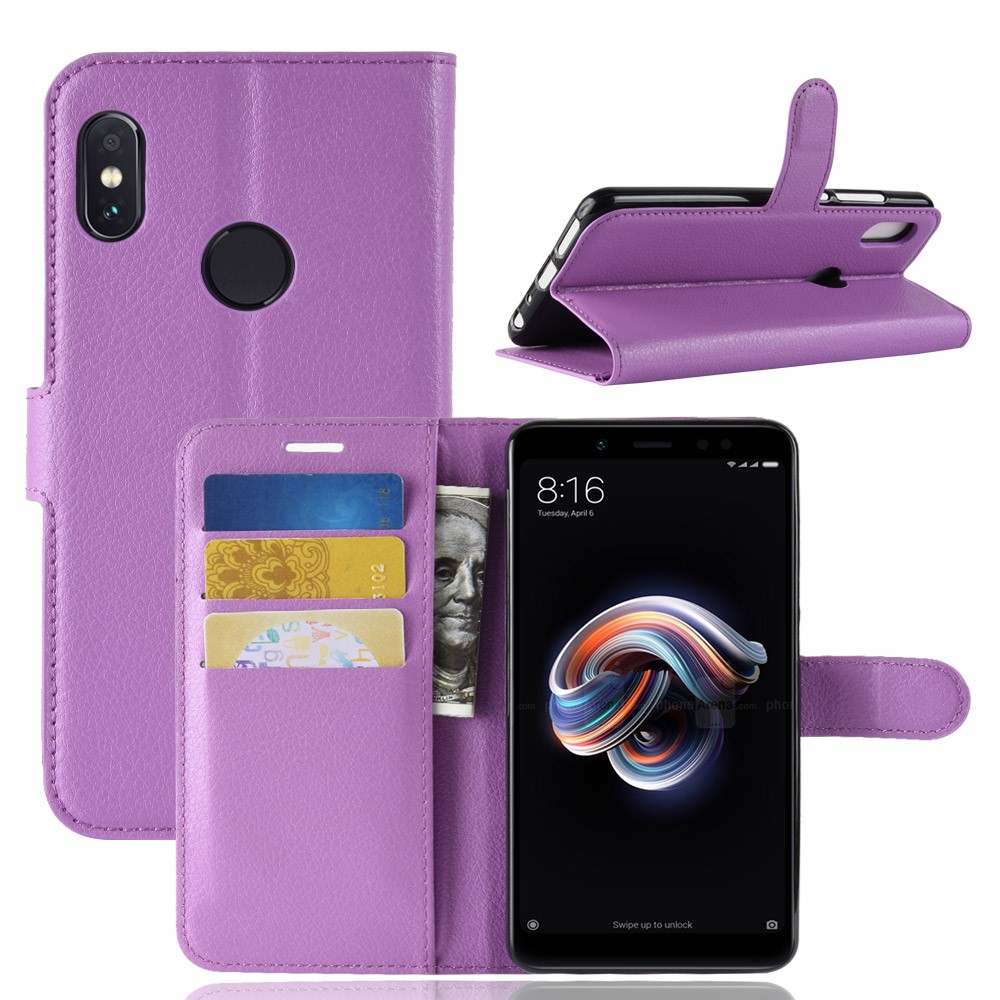 Litchi Skin Leather Wallet Case Phone Shell for Xiaomi Redmi Note 5 Pro (Dual Camera) / Redmi Note 5 (China) - Purple-1