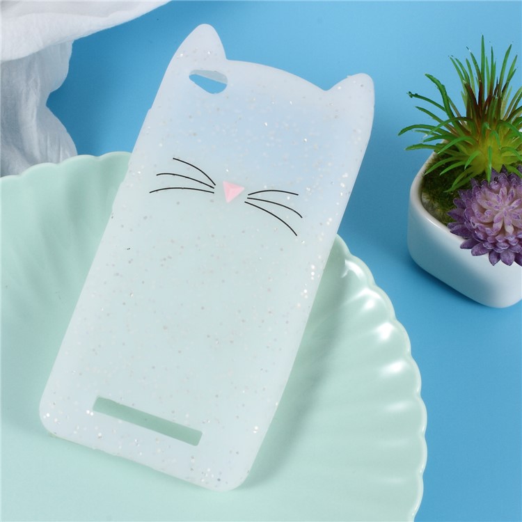 3D Moustache Cat Silicone Back Case for Xiaomi Redmi 4a - White-1