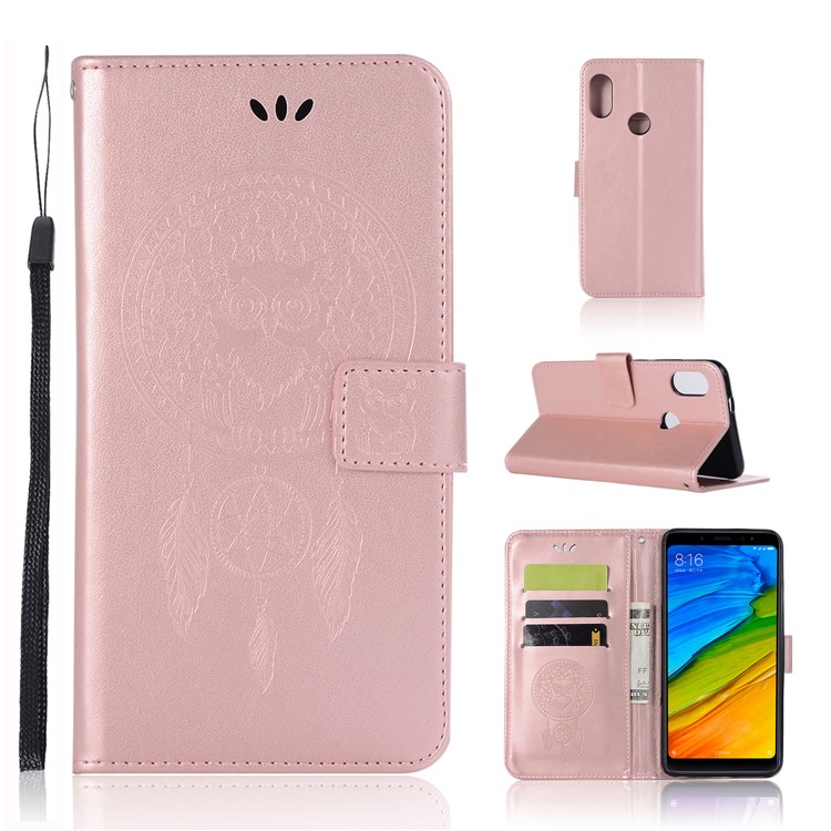 Imprint Dream Catcher Owl Magnetic Wallet PU Leather Stand Shell for Xiaomi Redmi Note 5 Pro (Dual Camera) / Redmi Note 5 (China) - Rose Gold-1