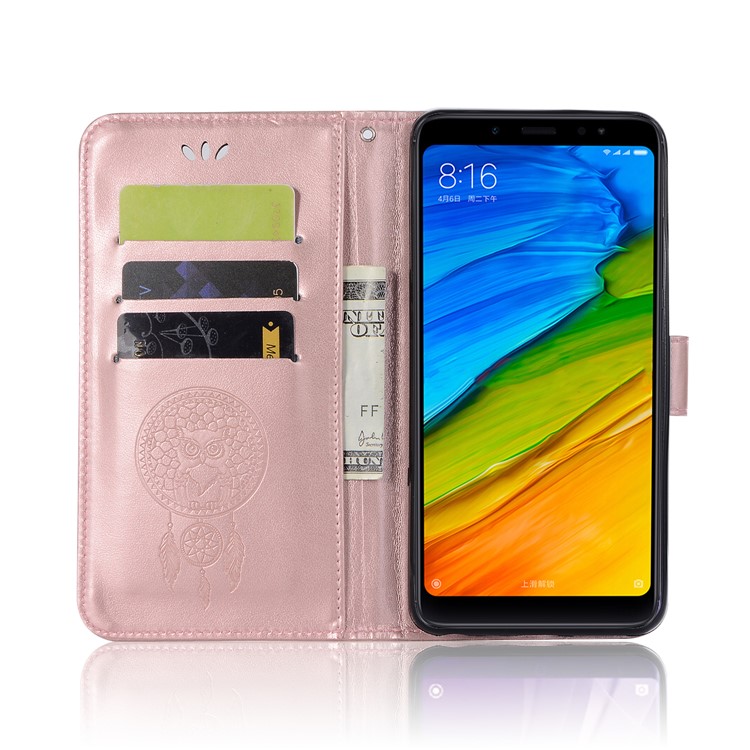 Imprint Dream Catcher Owl Magnetic Wallet PU Leather Stand Shell for Xiaomi Redmi Note 5 Pro (Dual Camera) / Redmi Note 5 (China) - Rose Gold-7
