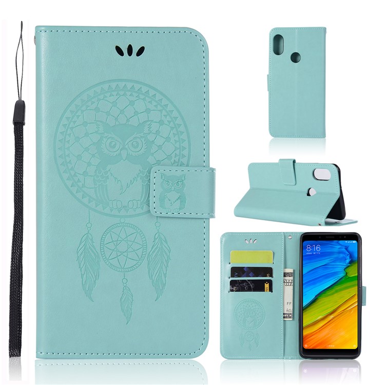 Imprint Dream Catcher Owl Magnetic Wallet PU Leather Stand Mobile Phone Cover for Xiaomi Redmi Note 5 Pro (Dual Camera) / Redmi Note 5 (China) - Cyan-1