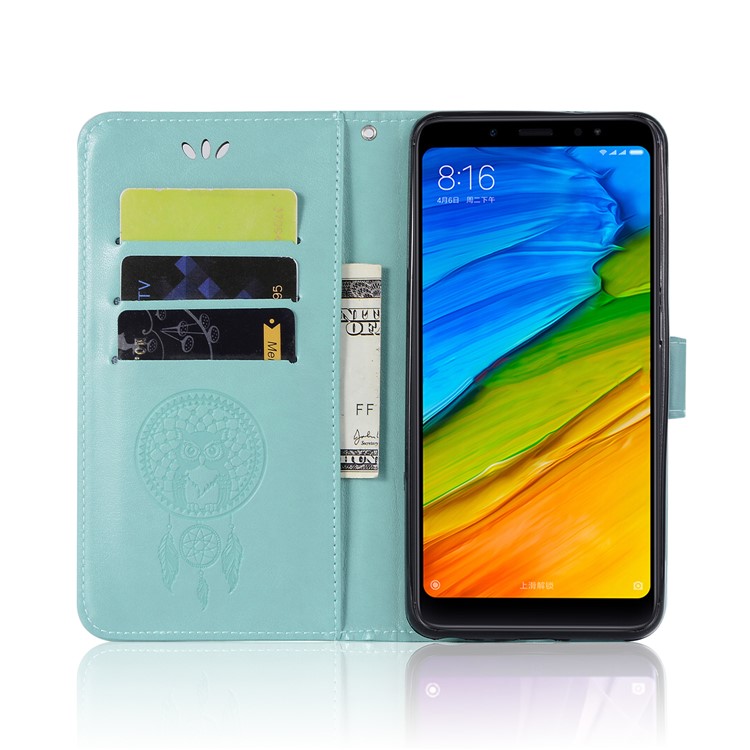 Imprint Dream Catcher Owl Magnetic Wallet PU Leather Stand Mobile Phone Cover for Xiaomi Redmi Note 5 Pro (Dual Camera) / Redmi Note 5 (China) - Cyan-7