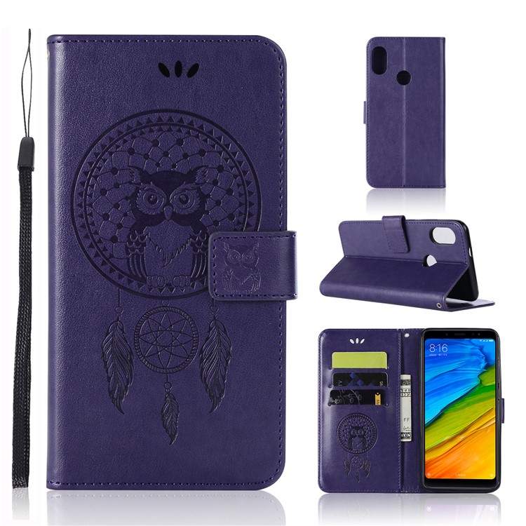Imprint Dream Catcher Owl Magnetic Wallet PU Leather Stand Mobile Phone Shell for Xiaomi Redmi Note 5 Pro (Dual Camera) / Redmi Note 5 (China) - Purple-1