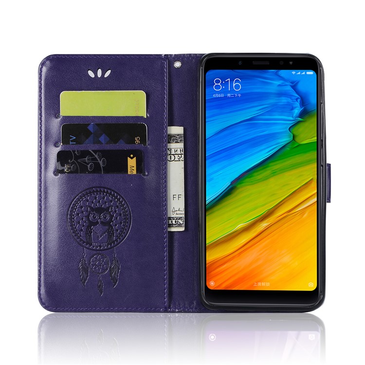 Imprint Dream Catcher Owl Magnetic Wallet PU Leather Stand Mobile Phone Shell for Xiaomi Redmi Note 5 Pro (Dual Camera) / Redmi Note 5 (China) - Purple-7