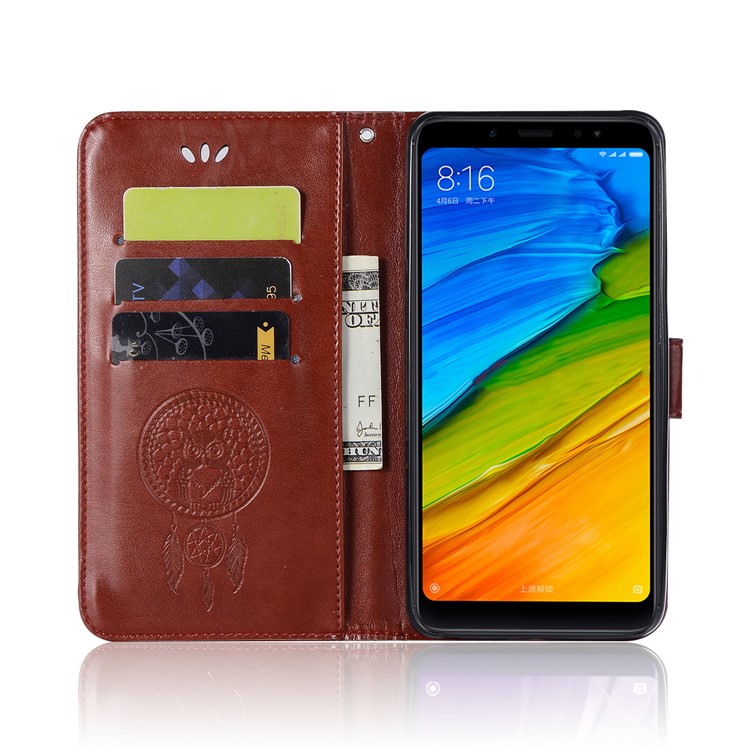 Imprint Dream Catcher Owl Magnetic Wallet PU Leather Stand Cell Phone Shell for Xiaomi Redmi Note 5 Pro (Dual Camera) / Redmi Note 5 (China) - Brown-7