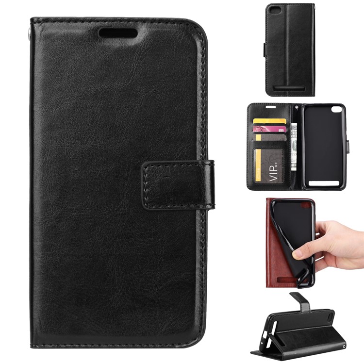 Crazy Horse Texture Wallet Stand Leather Phone Case for Xiaomi Redmi 5A - Black-1