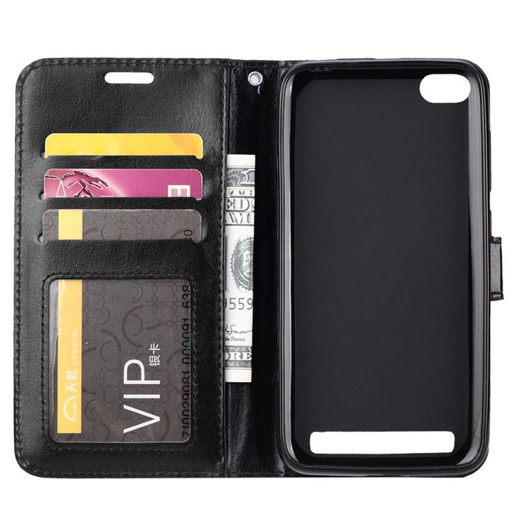 Crazy Horse Texture Wallet Stand Leather Phone Case for Xiaomi Redmi 5A - Black-4